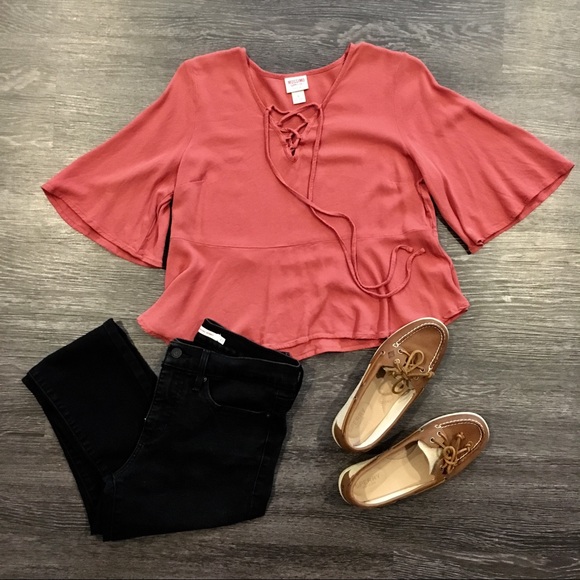 Mossimo Flowy Lace Up Top - Picture 2 of 3